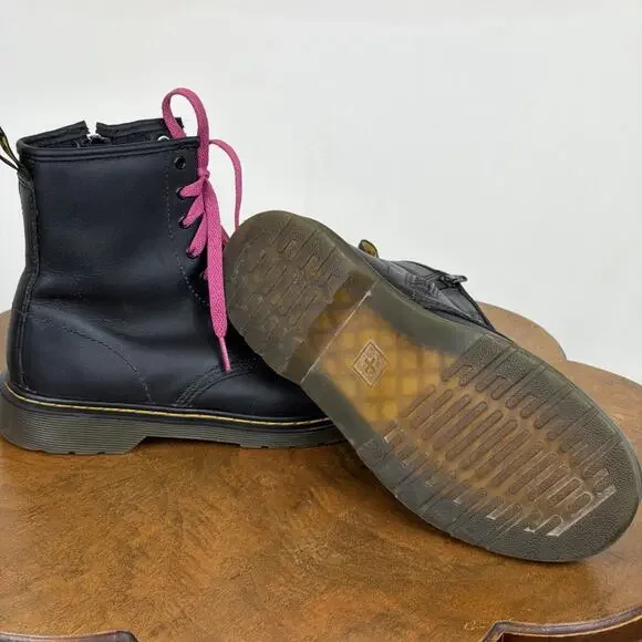 Dr. Martens Black 8 Eye Classic Black Leather Boots Side Zip Women's Size 6 - Picture 2 of 7